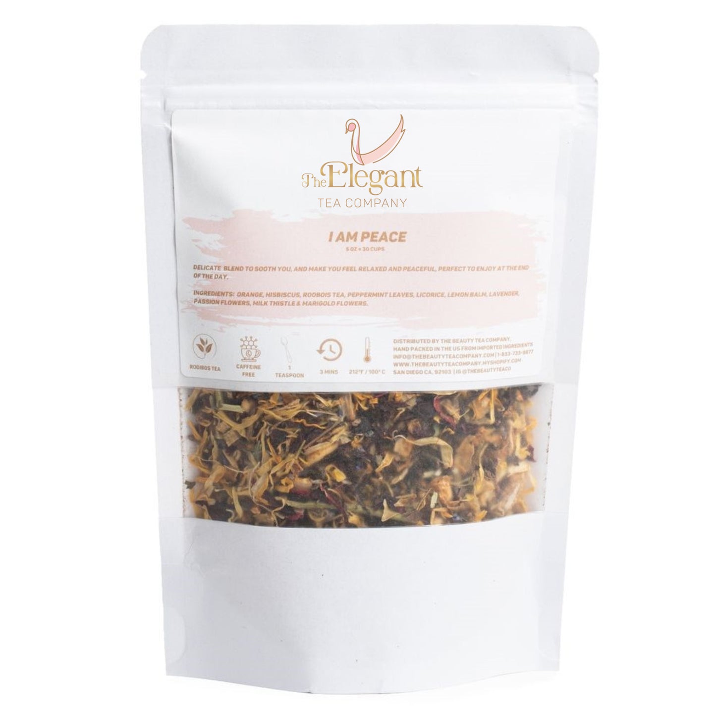 I am Peace: Soothing and Relaxing Herbal Tea Blend, will transport you into a serenity Paradise - 5 oz Pouch.