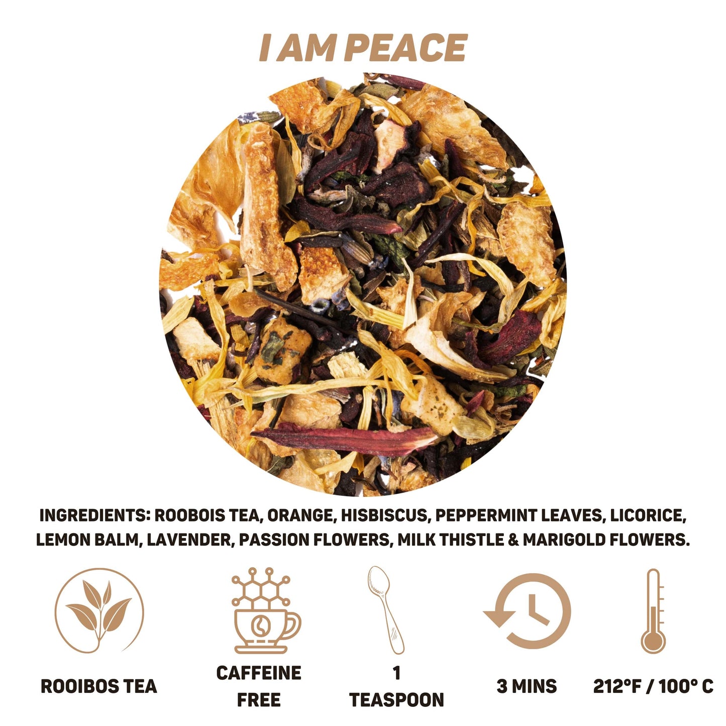 I am Peace: Soothing and Relaxing Herbal Tea Blend, will transport you into a serenity Paradise - 5 oz Pouch.