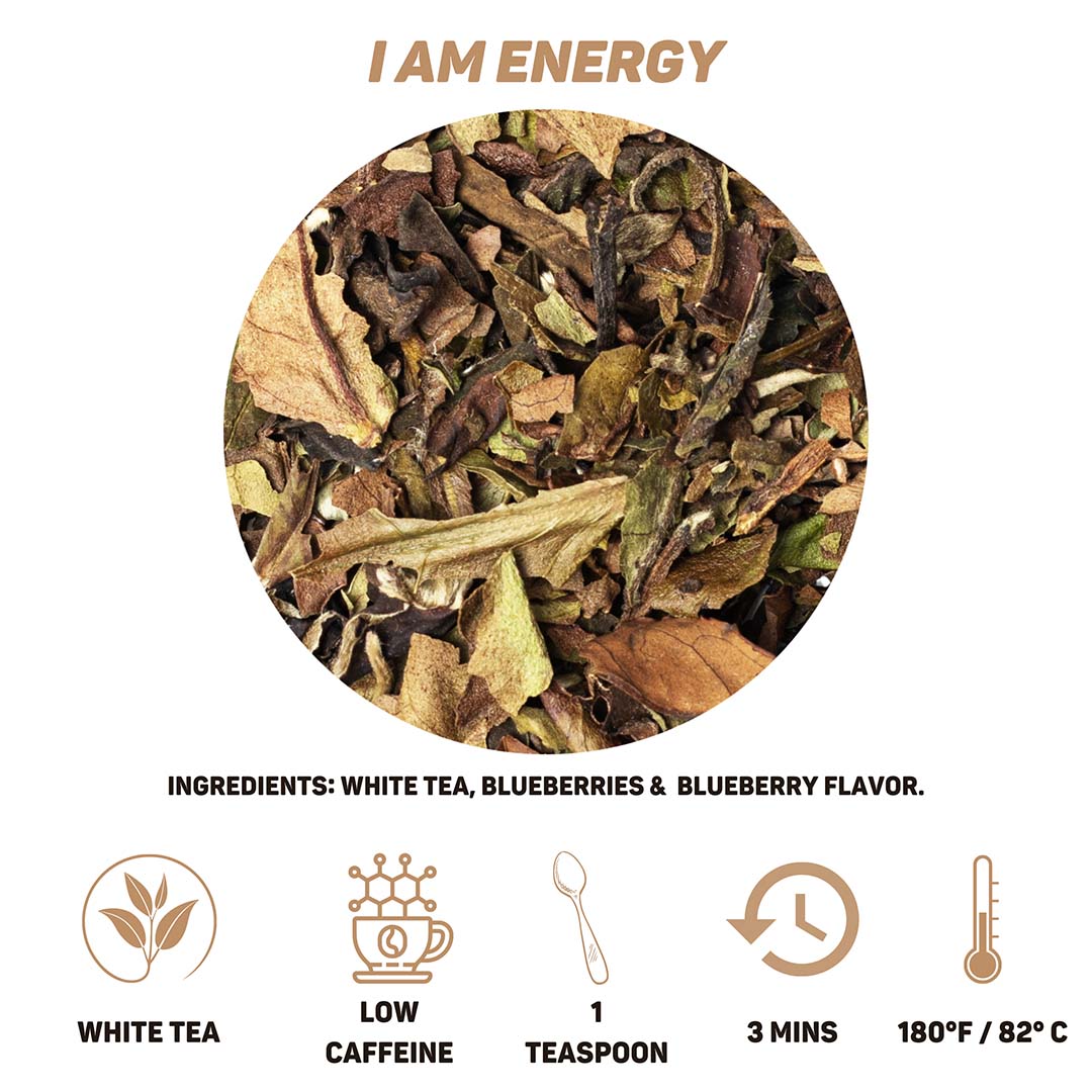 I am Energy: Refreshing White Tea Infused with Blueberries and Exquisite Blueberry Flavor - Boost Your Day with Natural Vitality! - 5 oz Pouch